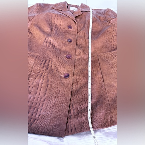 Anne Klein croc embossed 100% leather jacket size sm cognac button front pockets - Picture 8 of 10
